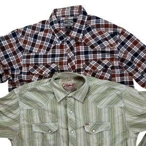 Lot of 2 Mens Western Snap Shirts XL Rafter C Sage Stripe Casual Country Plaid